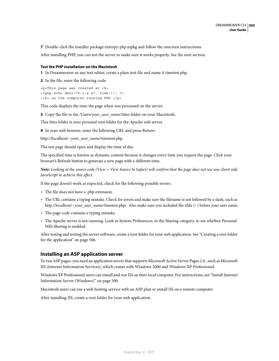 Installing an asp application server | Adobe Dreamweaver CS3 User Manual | Page 512 / 738