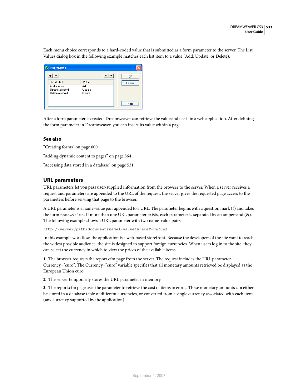 Url parameters | Adobe Dreamweaver CS3 User Manual | Page 540 / 738