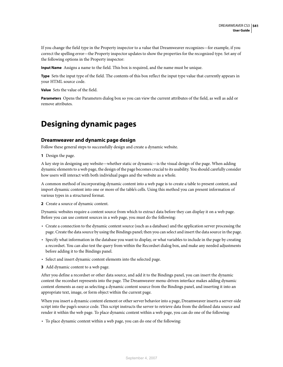 Designing dynamic pages | Adobe Dreamweaver CS3 User Manual | Page 548 / 738