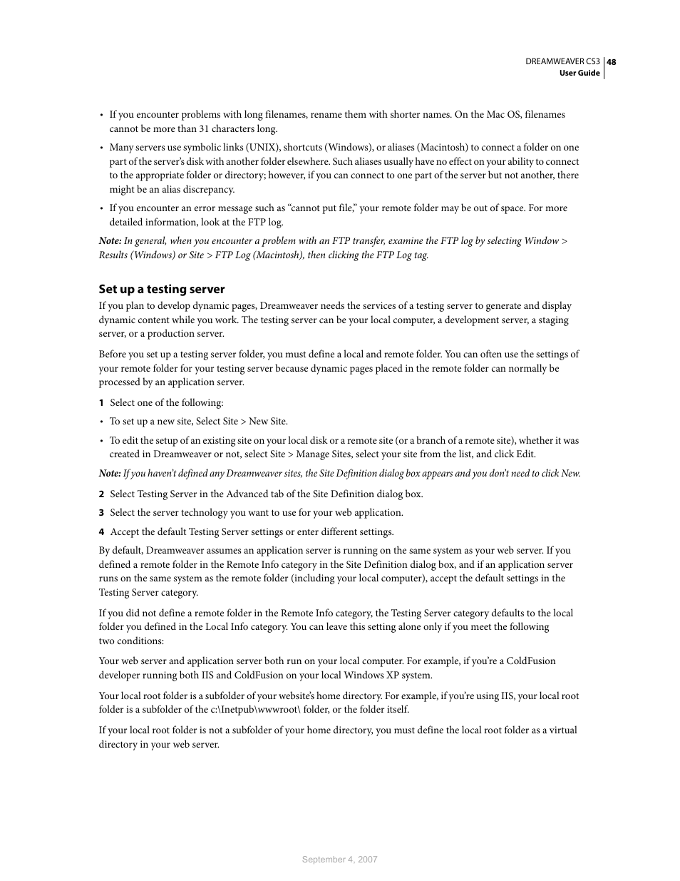 Set up a testing server | Adobe Dreamweaver CS3 User Manual | Page 55 / 738