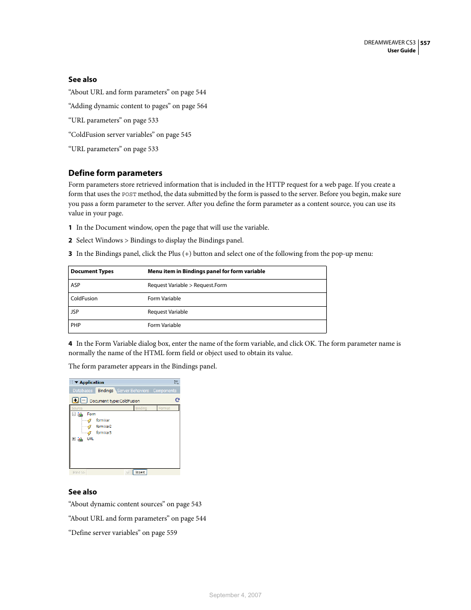 Define form parameters | Adobe Dreamweaver CS3 User Manual | Page 564 / 738