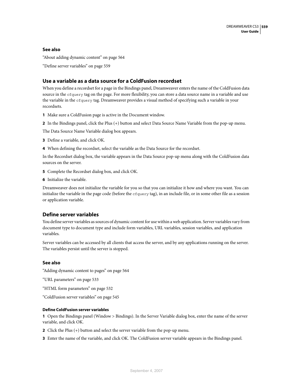 Define server variables | Adobe Dreamweaver CS3 User Manual | Page 566 / 738