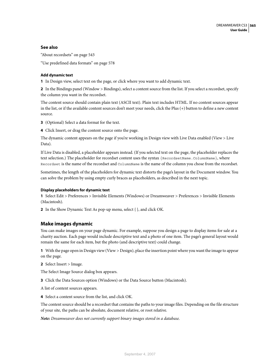 Make images dynamic | Adobe Dreamweaver CS3 User Manual | Page 572 / 738