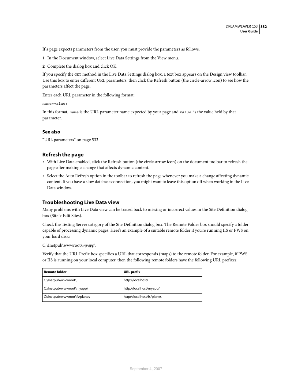 Troubleshooting live data view, Refresh the page | Adobe Dreamweaver CS3 User Manual | Page 589 / 738