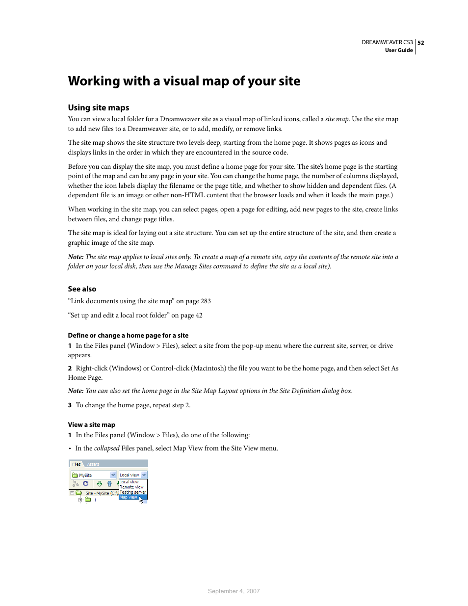 Working with a visual map of your site, Using site maps | Adobe Dreamweaver CS3 User Manual | Page 59 / 738