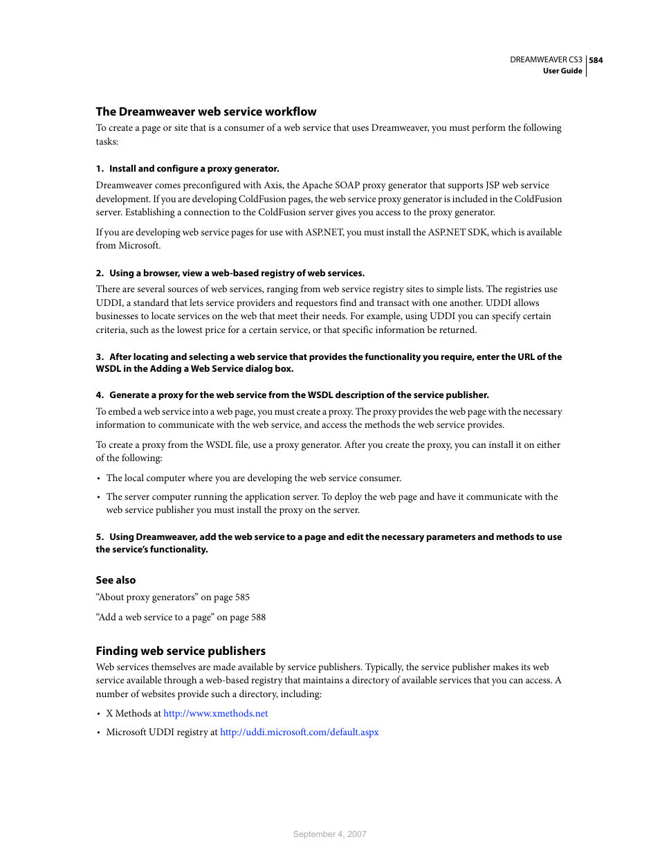 The dreamweaver web service workflow, Finding web service publishers | Adobe Dreamweaver CS3 User Manual | Page 591 / 738