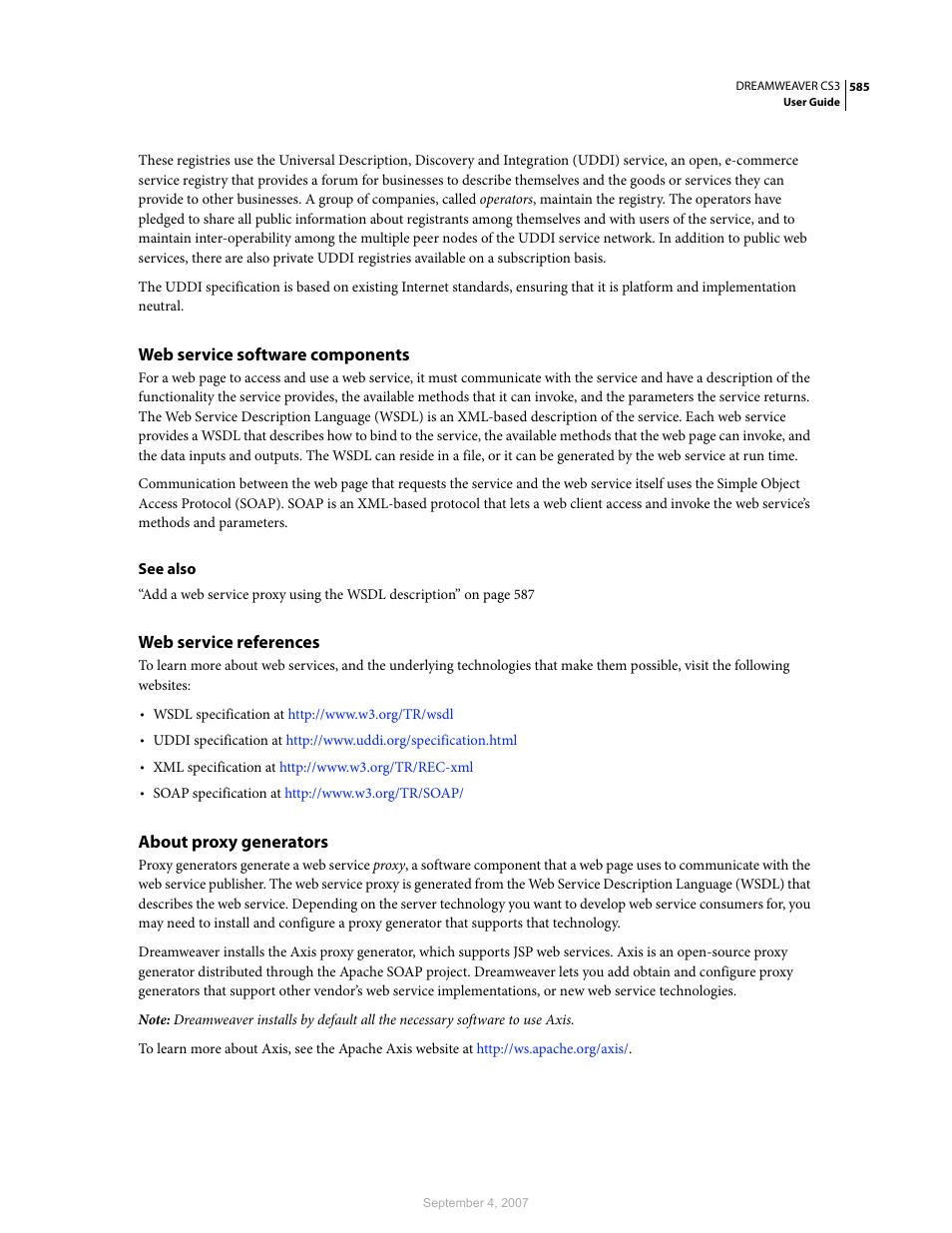 Web service software components, Web service references, About proxy generators | Adobe Dreamweaver CS3 User Manual | Page 592 / 738