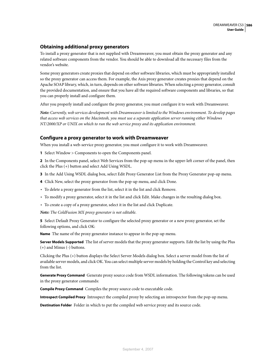 Obtaining additional proxy generators | Adobe Dreamweaver CS3 User Manual | Page 593 / 738