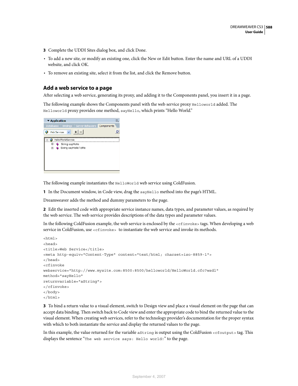 Add a web service to a page | Adobe Dreamweaver CS3 User Manual | Page 595 / 738