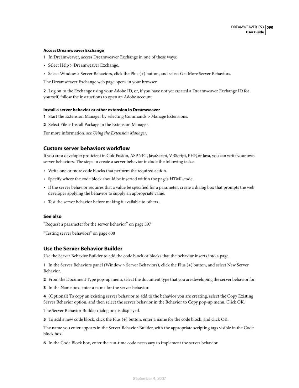 Custom server behaviors workflow, Use the server behavior builder | Adobe Dreamweaver CS3 User Manual | Page 597 / 738