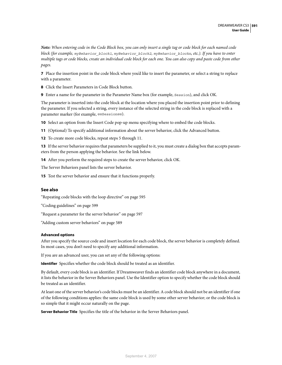 Advanced options | Adobe Dreamweaver CS3 User Manual | Page 598 / 738