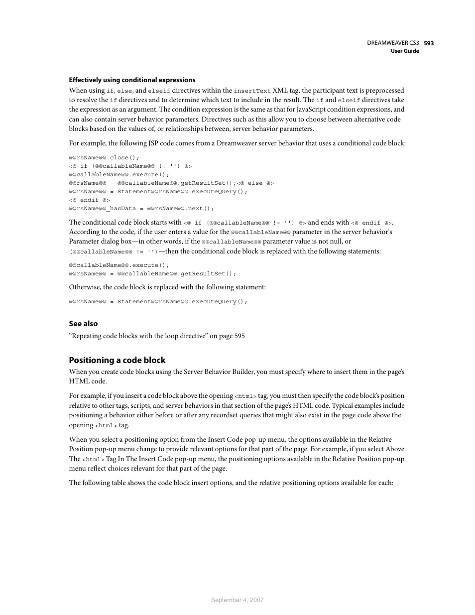 Positioning a code block | Adobe Dreamweaver CS3 User Manual | Page 600 / 738