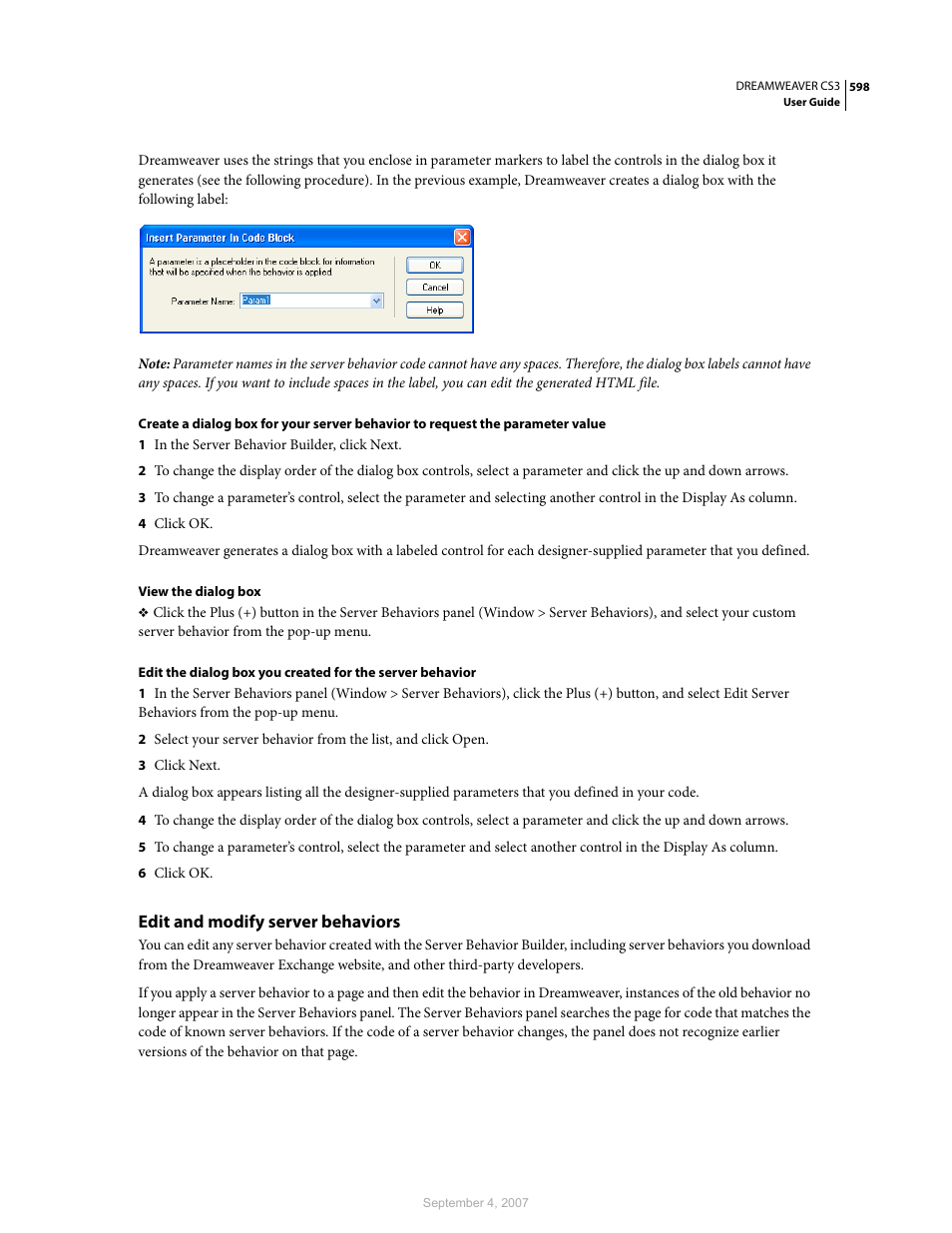 Edit and modify server behaviors | Adobe Dreamweaver CS3 User Manual | Page 605 / 738