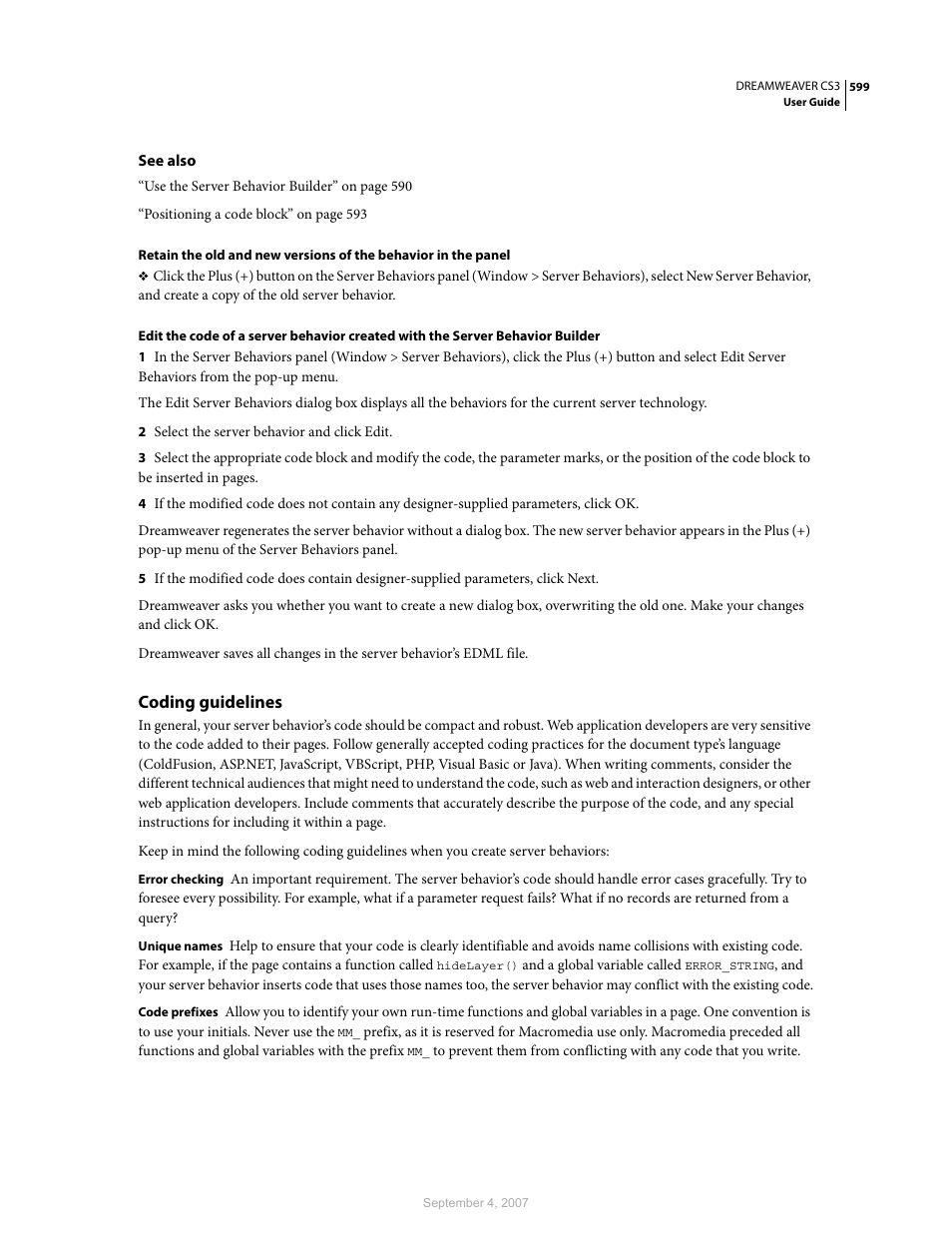 Coding guidelines | Adobe Dreamweaver CS3 User Manual | Page 606 / 738