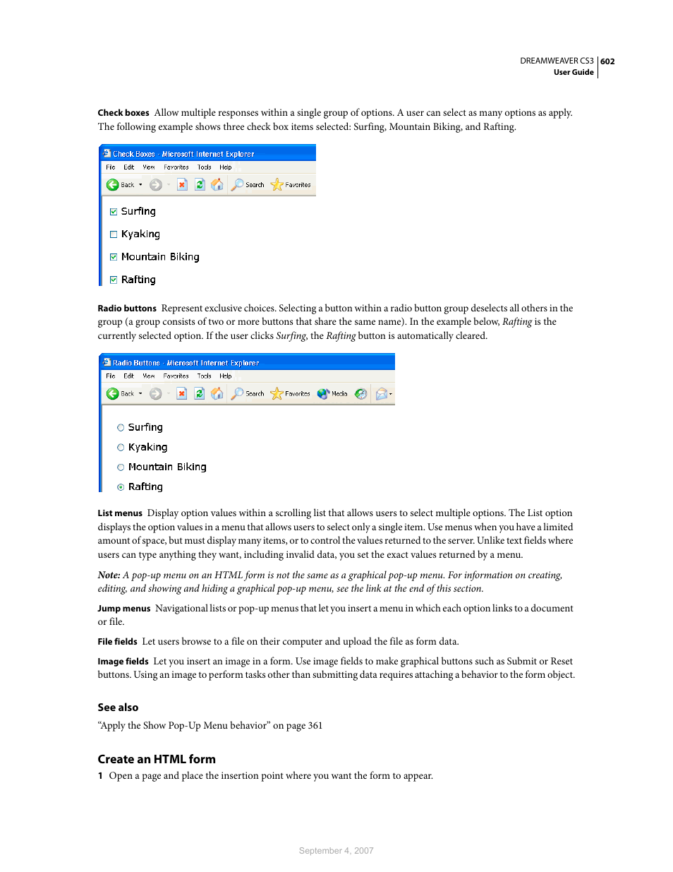 Create an html form | Adobe Dreamweaver CS3 User Manual | Page 609 / 738