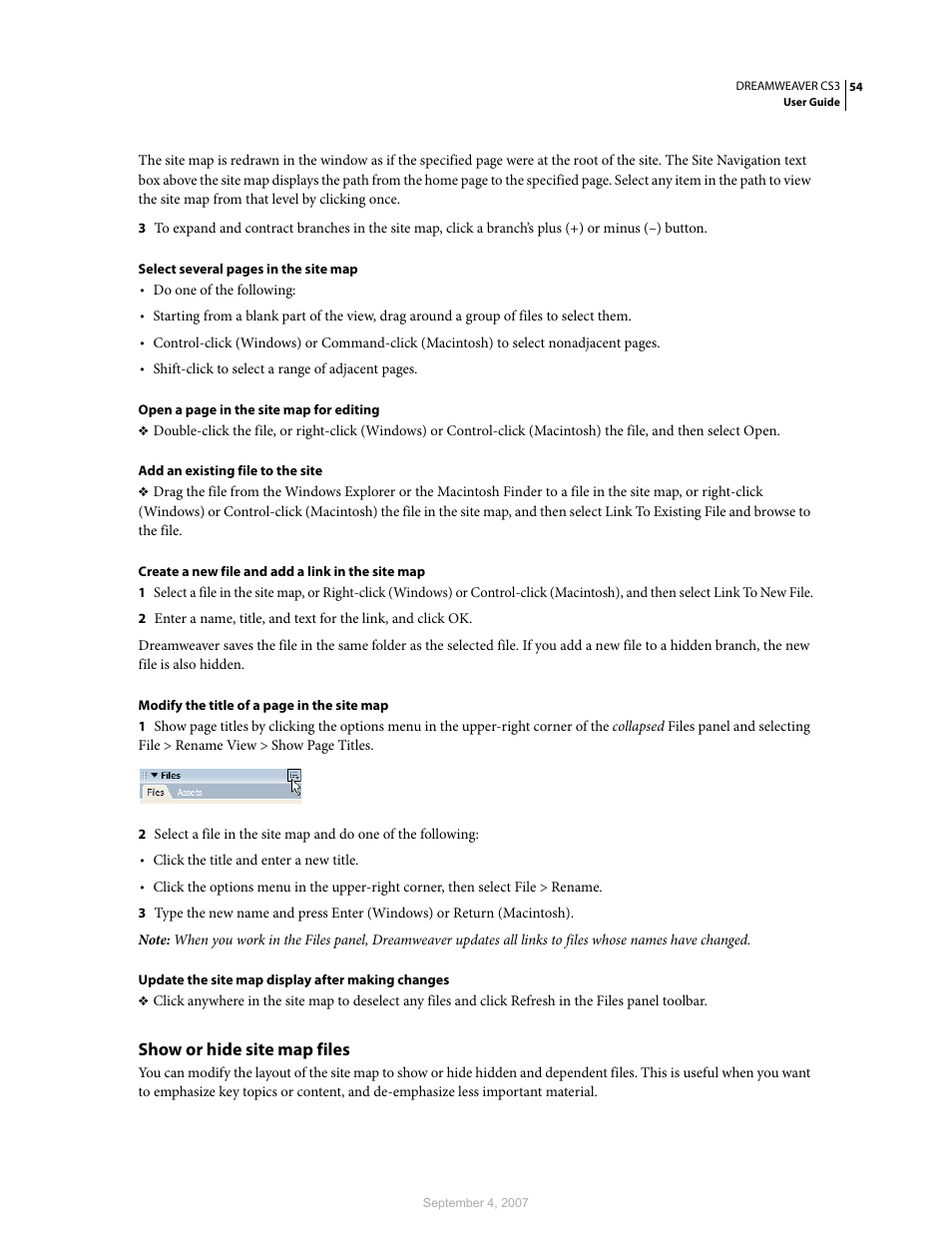 Show or hide site map files | Adobe Dreamweaver CS3 User Manual | Page 61 / 738