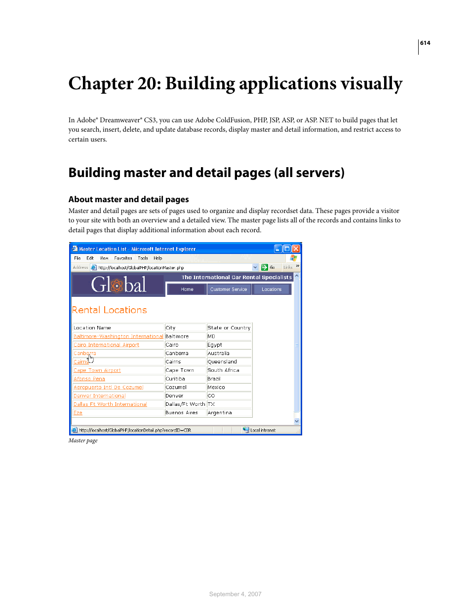 Chapter 20: building applications visually, Building master and detail pages (all servers) | Adobe Dreamweaver CS3 User Manual | Page 621 / 738