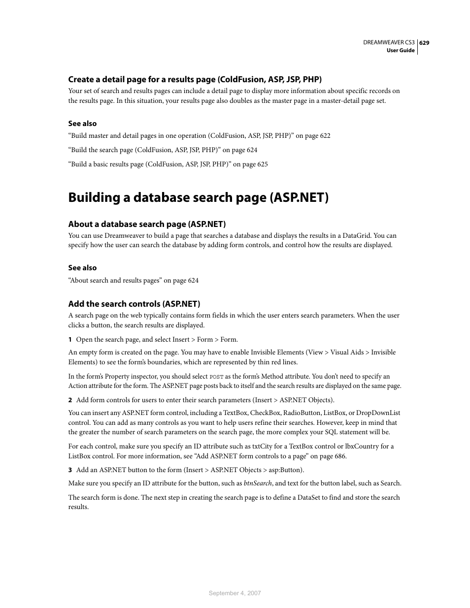 Add the search controls (asp.net) | Adobe Dreamweaver CS3 User Manual | Page 636 / 738