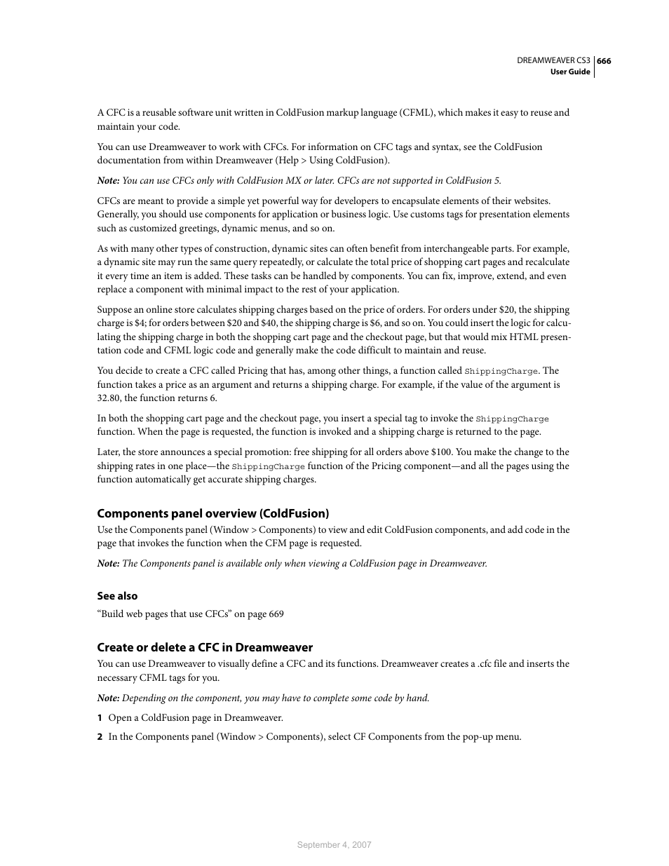 Components panel overview (coldfusion), Create or delete a cfc in dreamweaver | Adobe Dreamweaver CS3 User Manual | Page 673 / 738