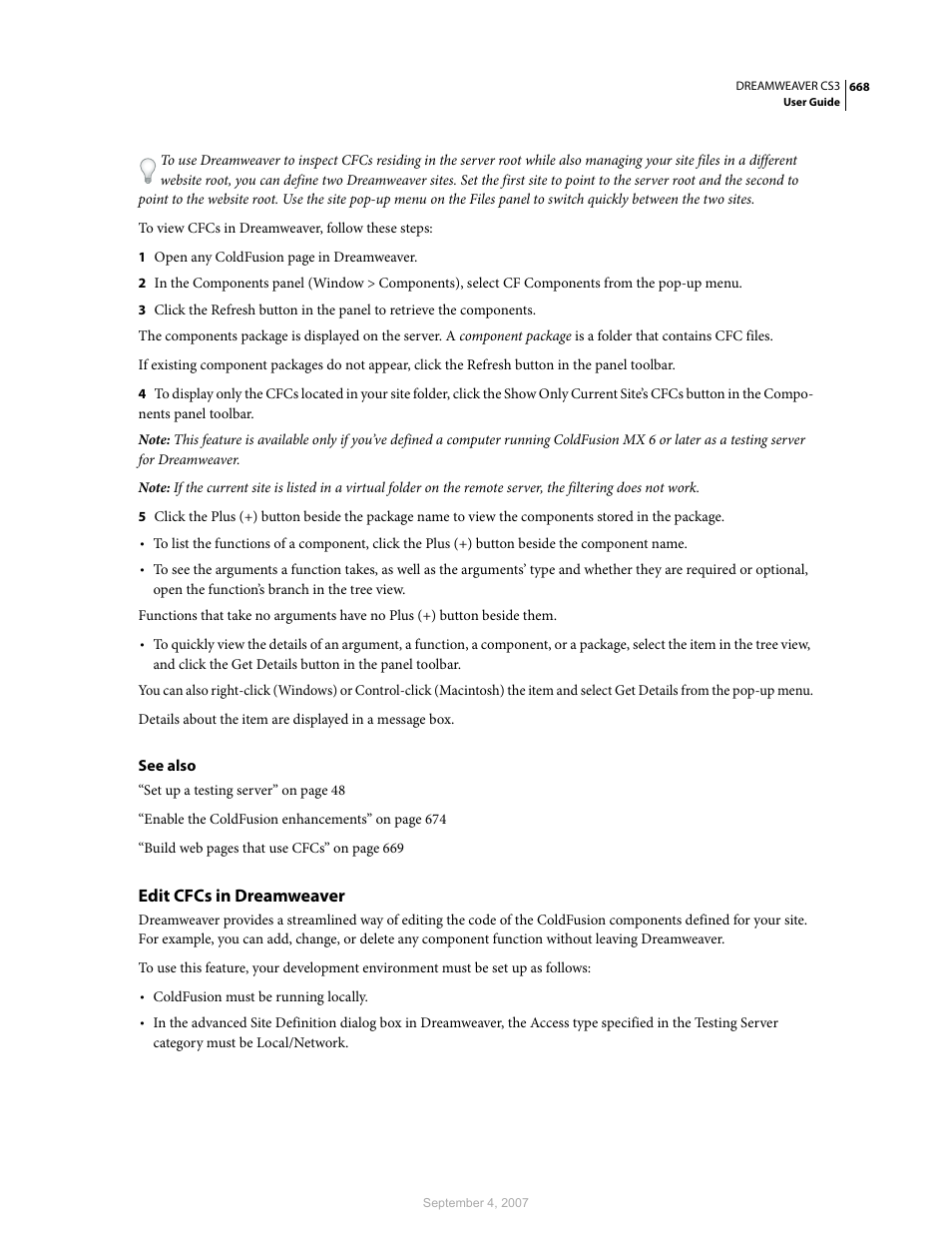Edit cfcs in dreamweaver | Adobe Dreamweaver CS3 User Manual | Page 675 / 738