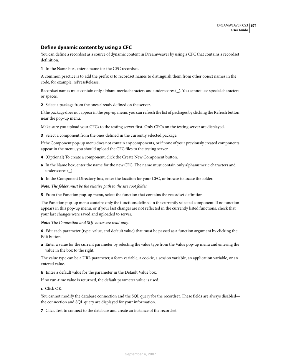 Define dynamic content by using a cfc | Adobe Dreamweaver CS3 User Manual | Page 678 / 738