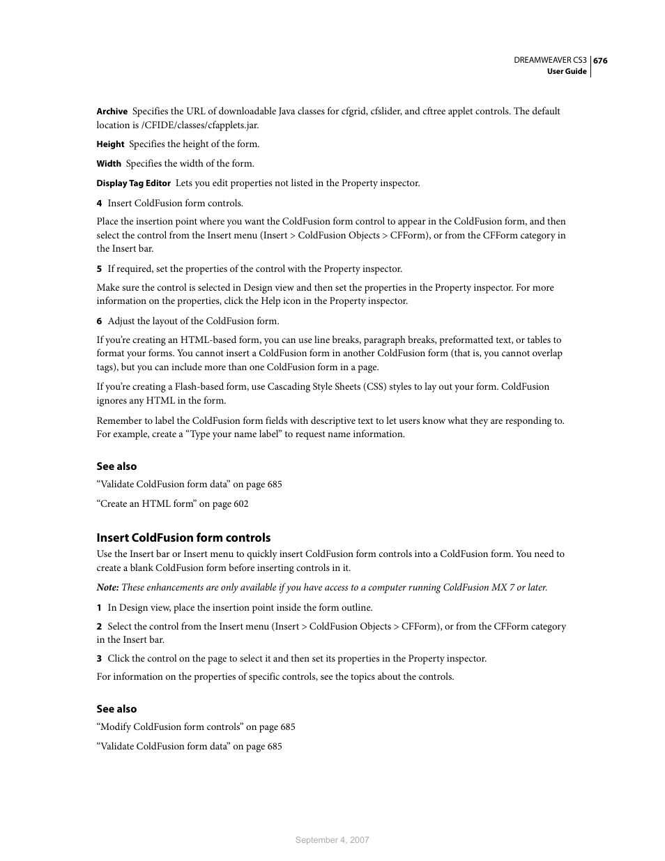 Insert coldfusion form controls | Adobe Dreamweaver CS3 User Manual | Page 683 / 738