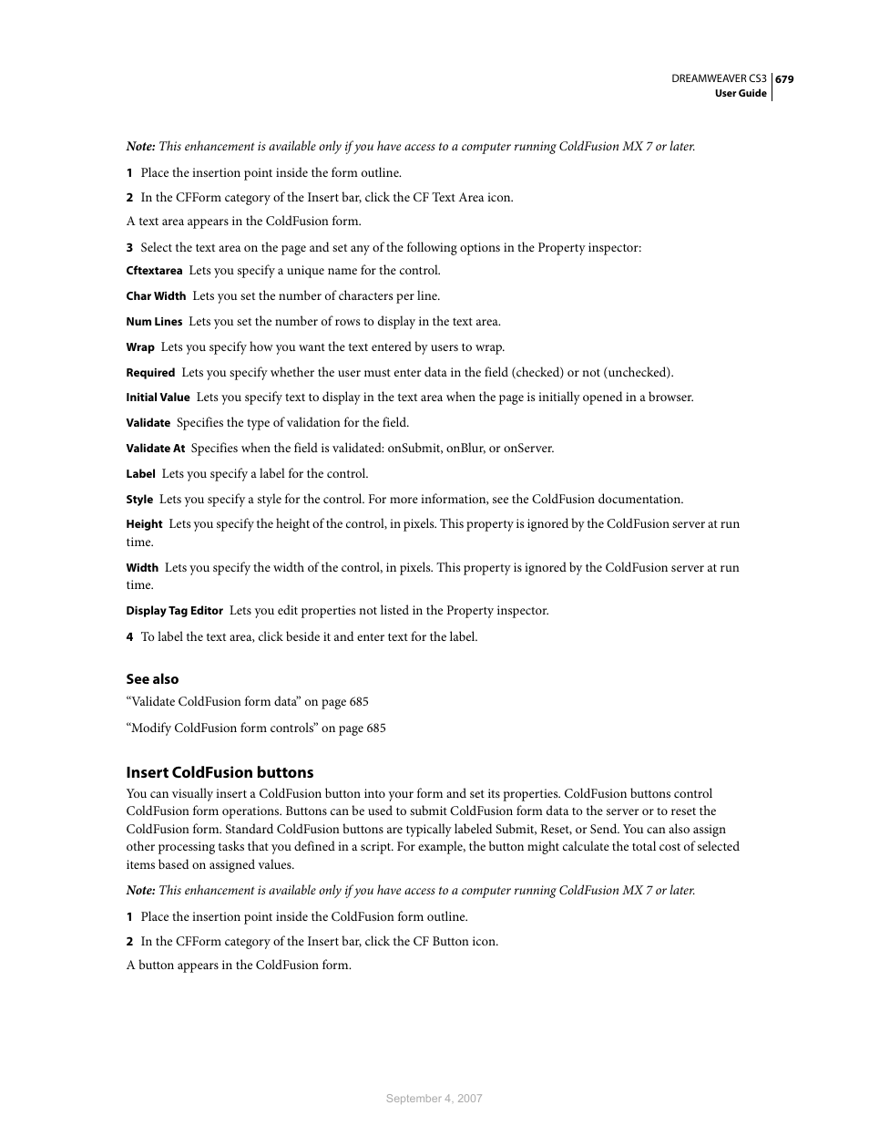 Insert coldfusion buttons | Adobe Dreamweaver CS3 User Manual | Page 686 / 738