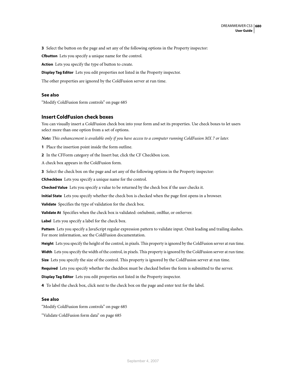 Insert coldfusion check boxes | Adobe Dreamweaver CS3 User Manual | Page 687 / 738