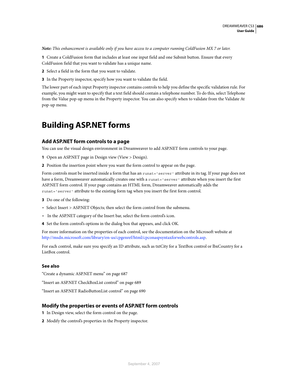 Building asp.net forms | Adobe Dreamweaver CS3 User Manual | Page 693 / 738