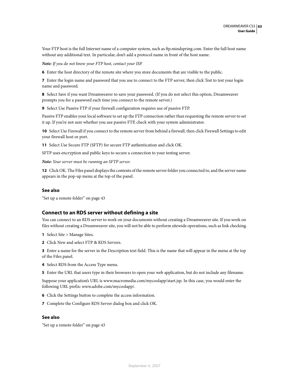 Connect to an rds server without defining a site | Adobe Dreamweaver CS3 User Manual | Page 70 / 738