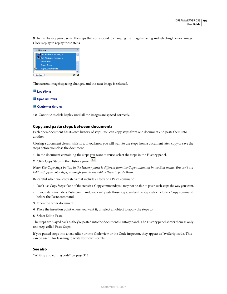 Copy and paste steps between documents | Adobe Dreamweaver CS3 User Manual | Page 708 / 738