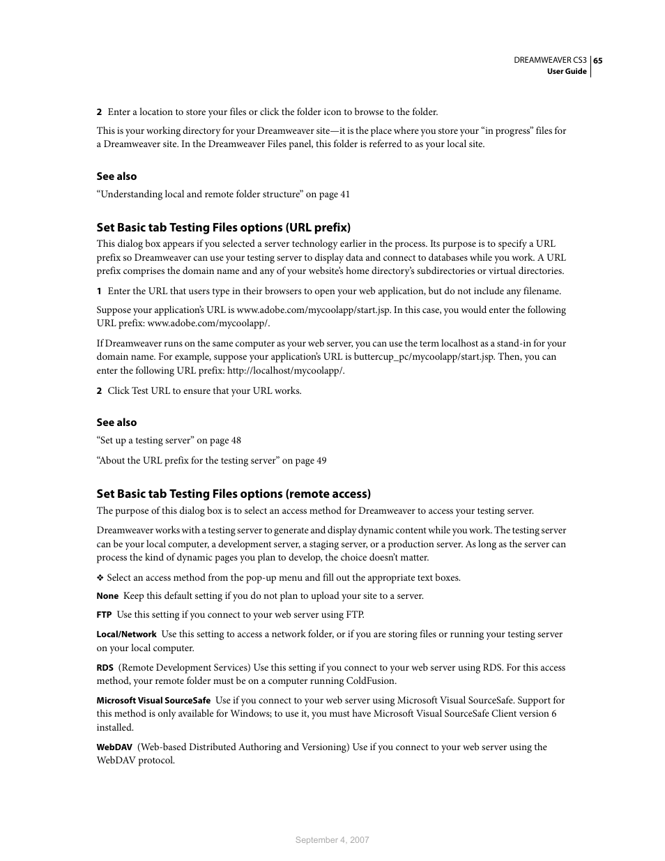 Set basic tab testing files options (url prefix) | Adobe Dreamweaver CS3 User Manual | Page 72 / 738