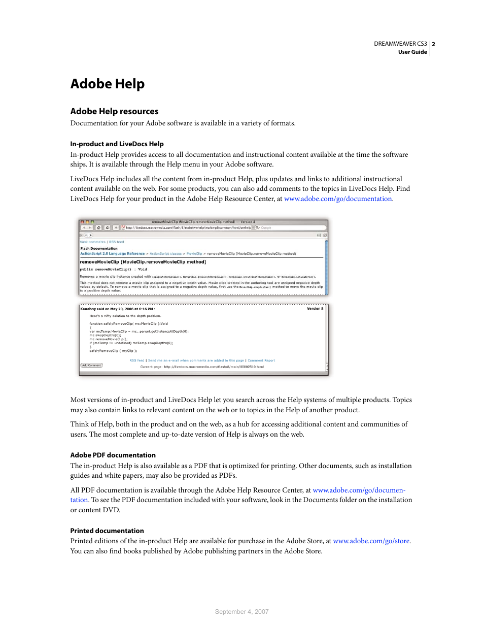 Adobe help, Adobe help resources | Adobe Dreamweaver CS3 User Manual | Page 9 / 738