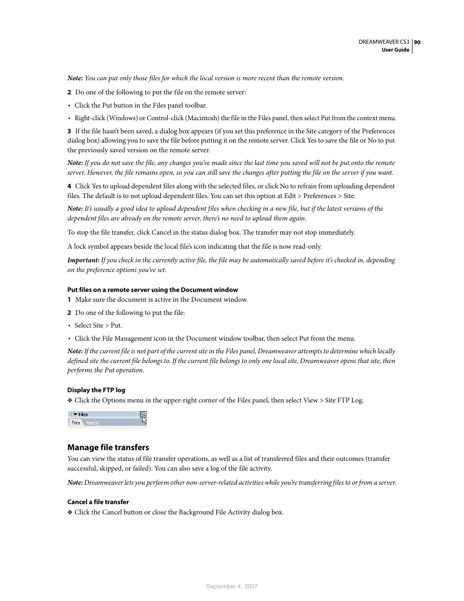 Manage file transfers | Adobe Dreamweaver CS3 User Manual | Page 97 / 738