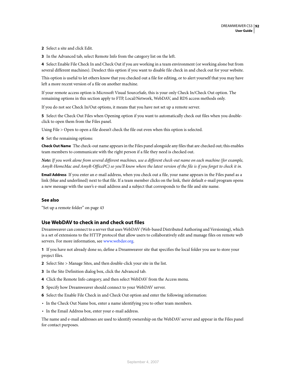 Use webdav to check in and check out files | Adobe Dreamweaver CS3 User Manual | Page 99 / 738