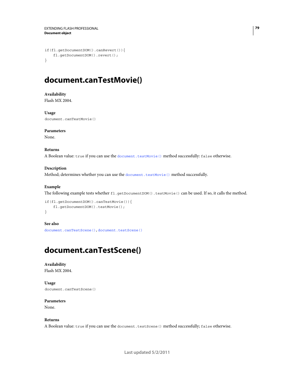 Document.cantestmovie(), Document.cantestscene() | Adobe Extending Flash Professional CS5 User Manual | Page 101 / 565