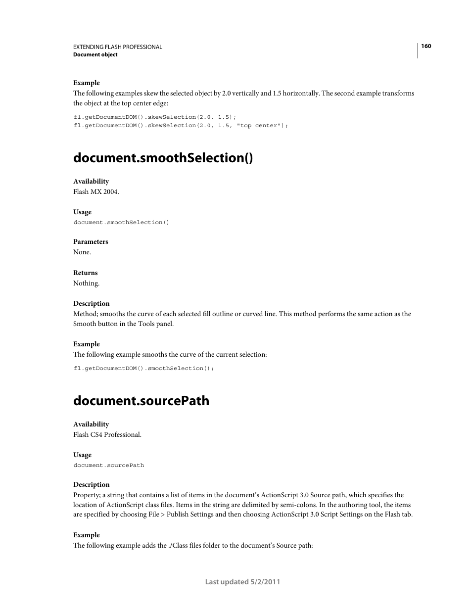 Document.smoothselection(), Document.sourcepath | Adobe Extending Flash Professional CS5 User Manual | Page 182 / 565