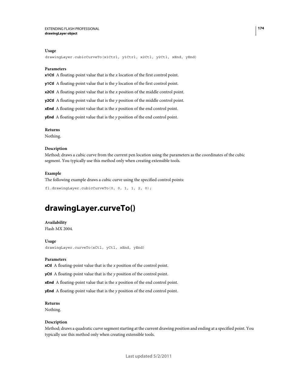 Drawinglayer.curveto() | Adobe Extending Flash Professional CS5 User Manual | Page 196 / 565