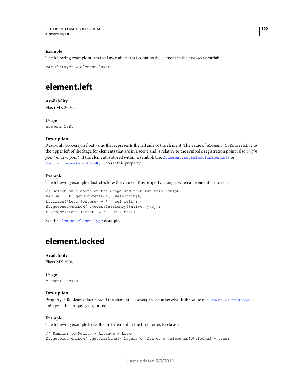 Element.left, Element.locked | Adobe Extending Flash Professional CS5 User Manual | Page 212 / 565