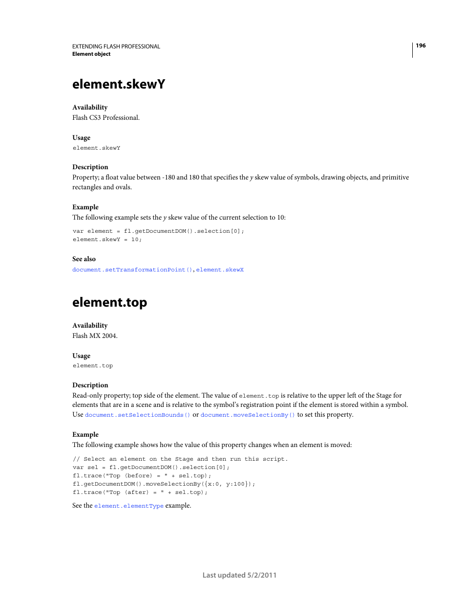 Element.skewy, Element.top | Adobe Extending Flash Professional CS5 User Manual | Page 218 / 565