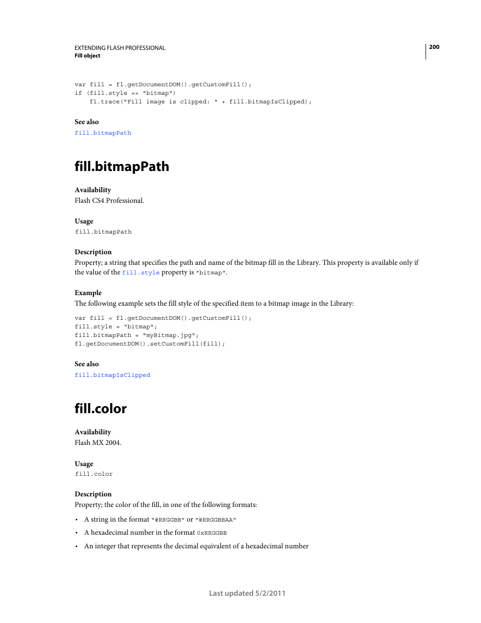 Fill.bitmappath, Fill.color | Adobe Extending Flash Professional CS5 User Manual | Page 222 / 565