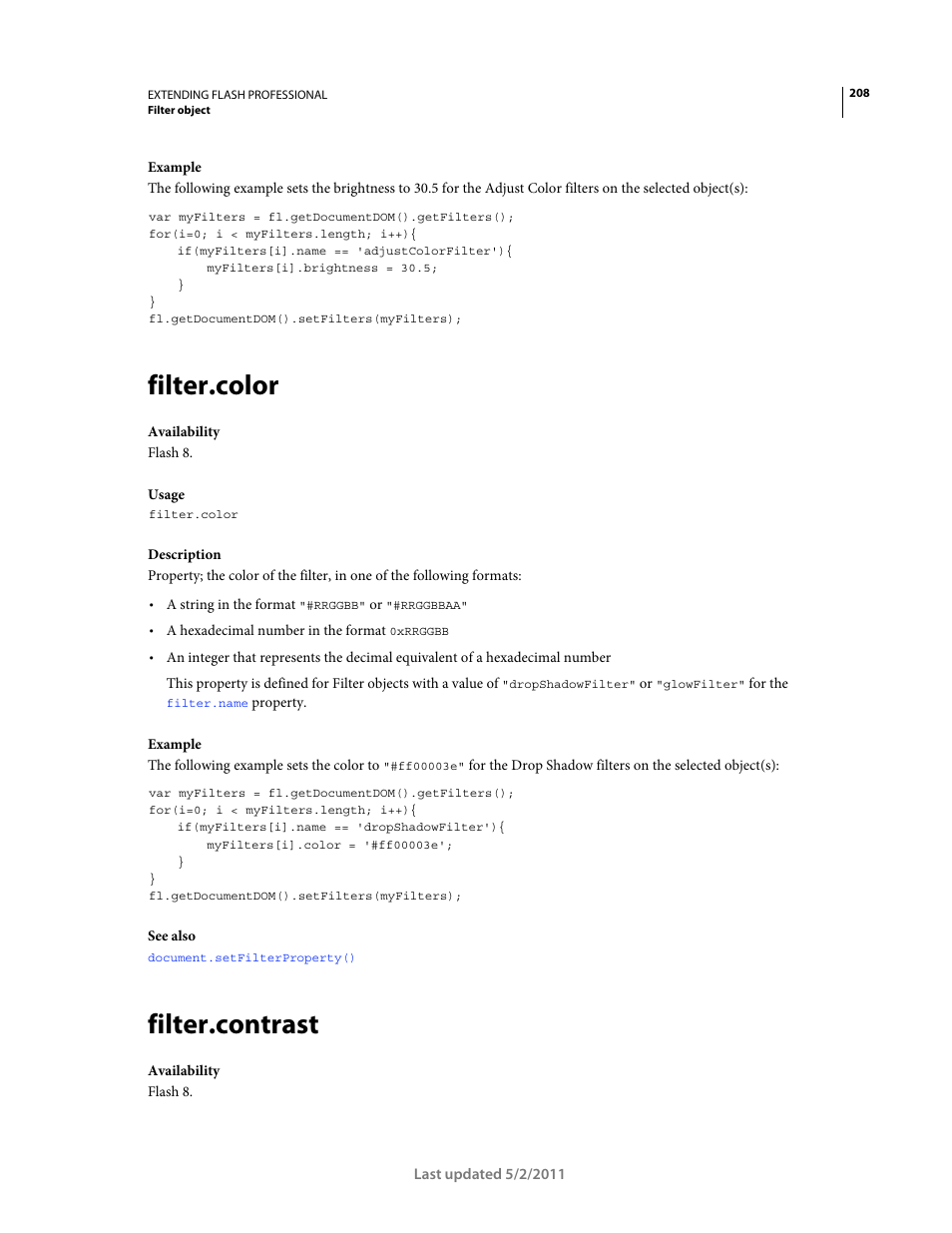 Filter.color, Filter.contrast | Adobe Extending Flash Professional CS5 User Manual | Page 230 / 565