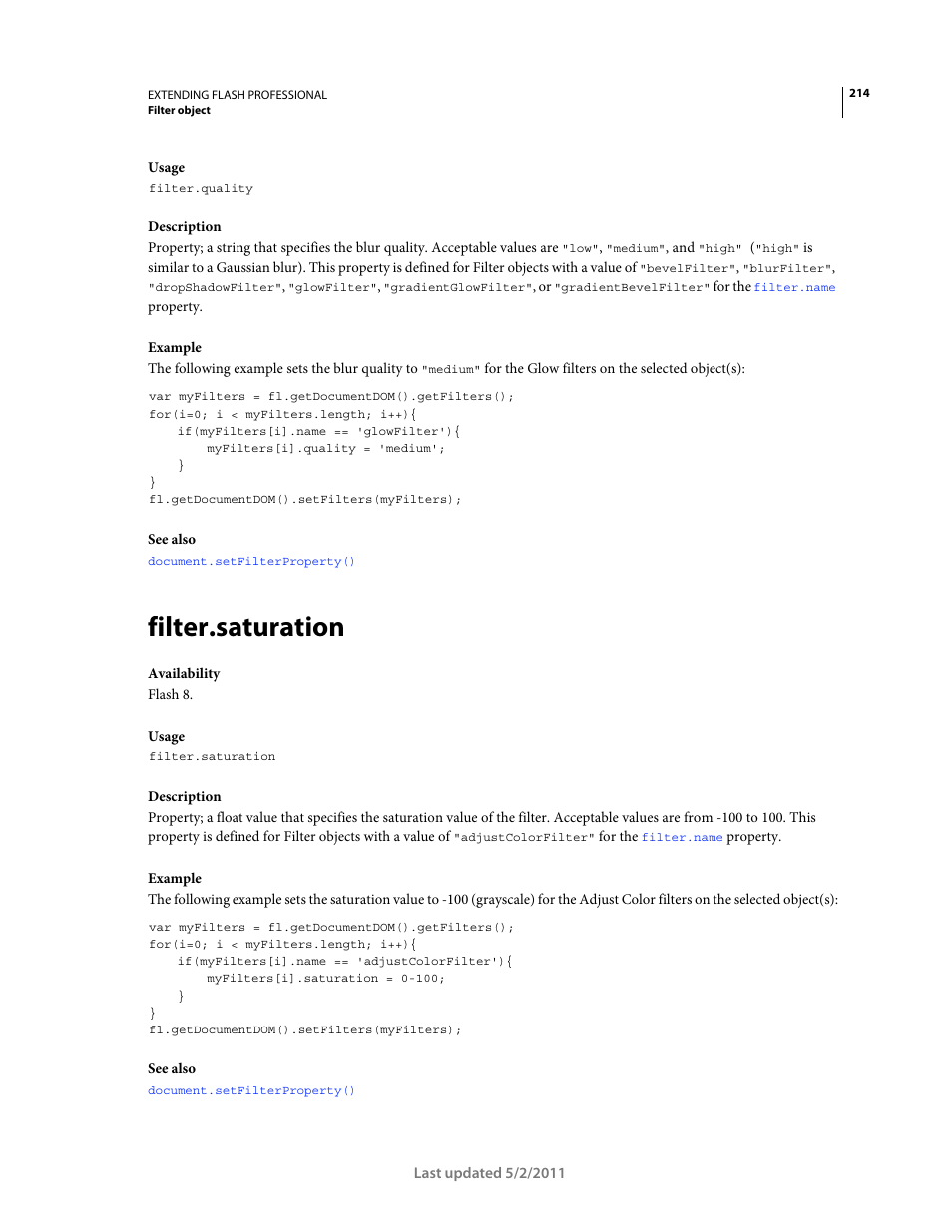 Filter.saturation | Adobe Extending Flash Professional CS5 User Manual | Page 236 / 565