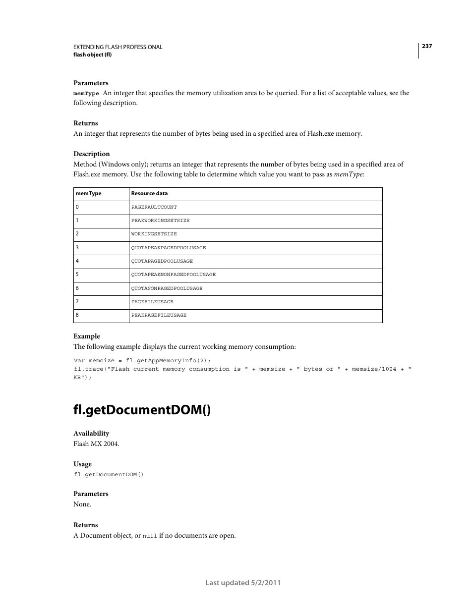 Fl.getdocumentdom() | Adobe Extending Flash Professional CS5 User Manual | Page 259 / 565