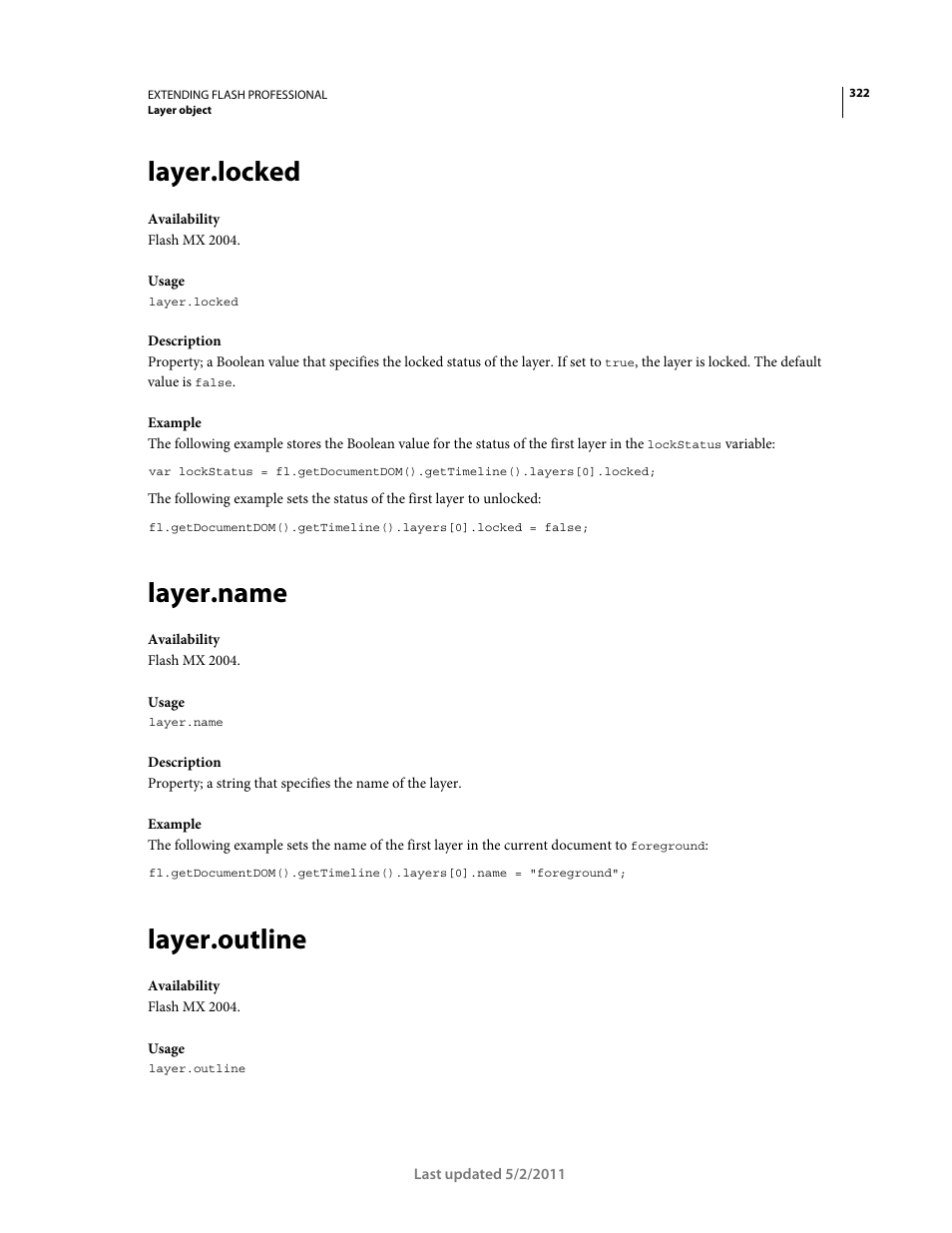 Layer.locked, Layer.name, Layer.outline | Adobe Extending Flash Professional CS5 User Manual | Page 344 / 565