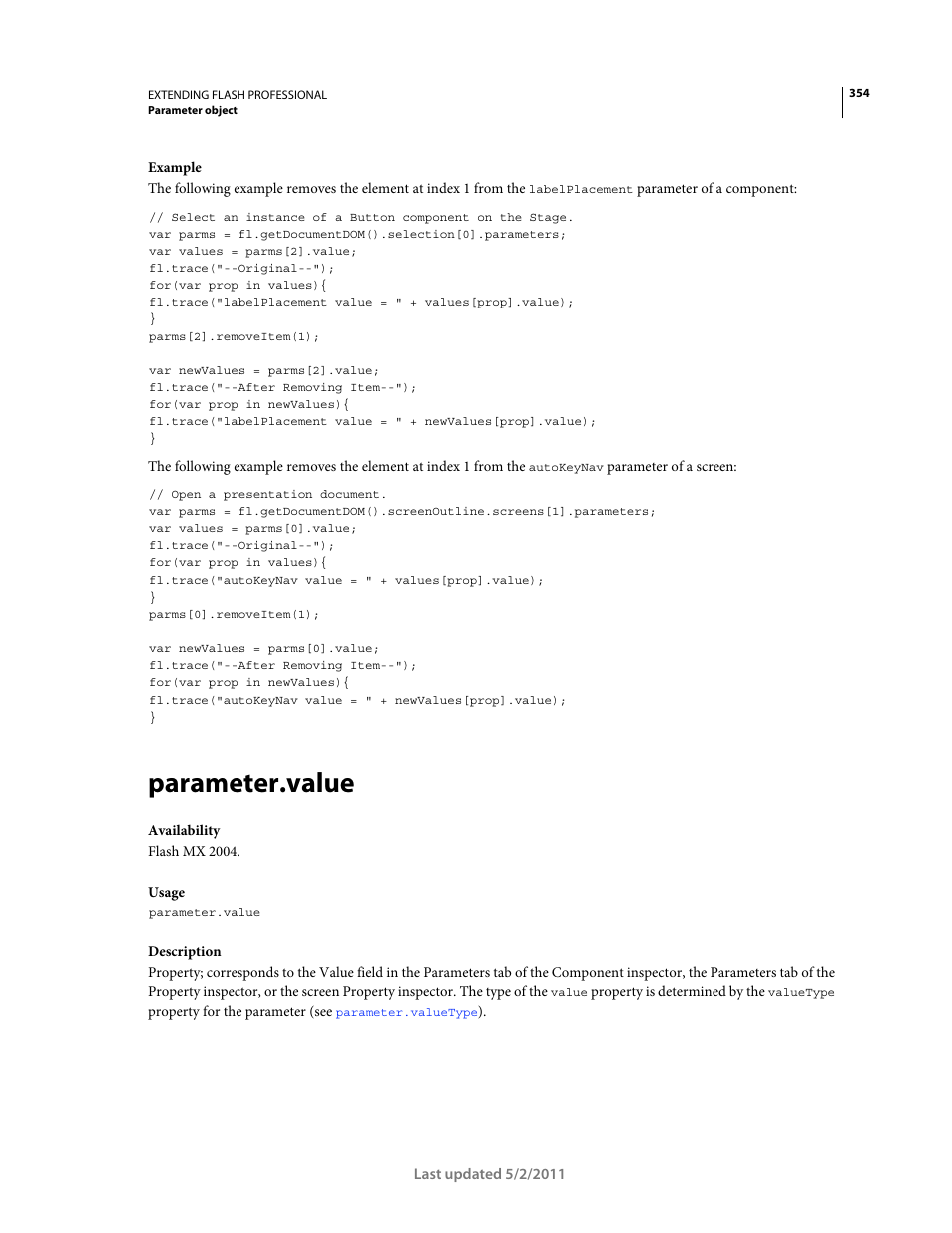 Parameter.value | Adobe Extending Flash Professional CS5 User Manual | Page 376 / 565