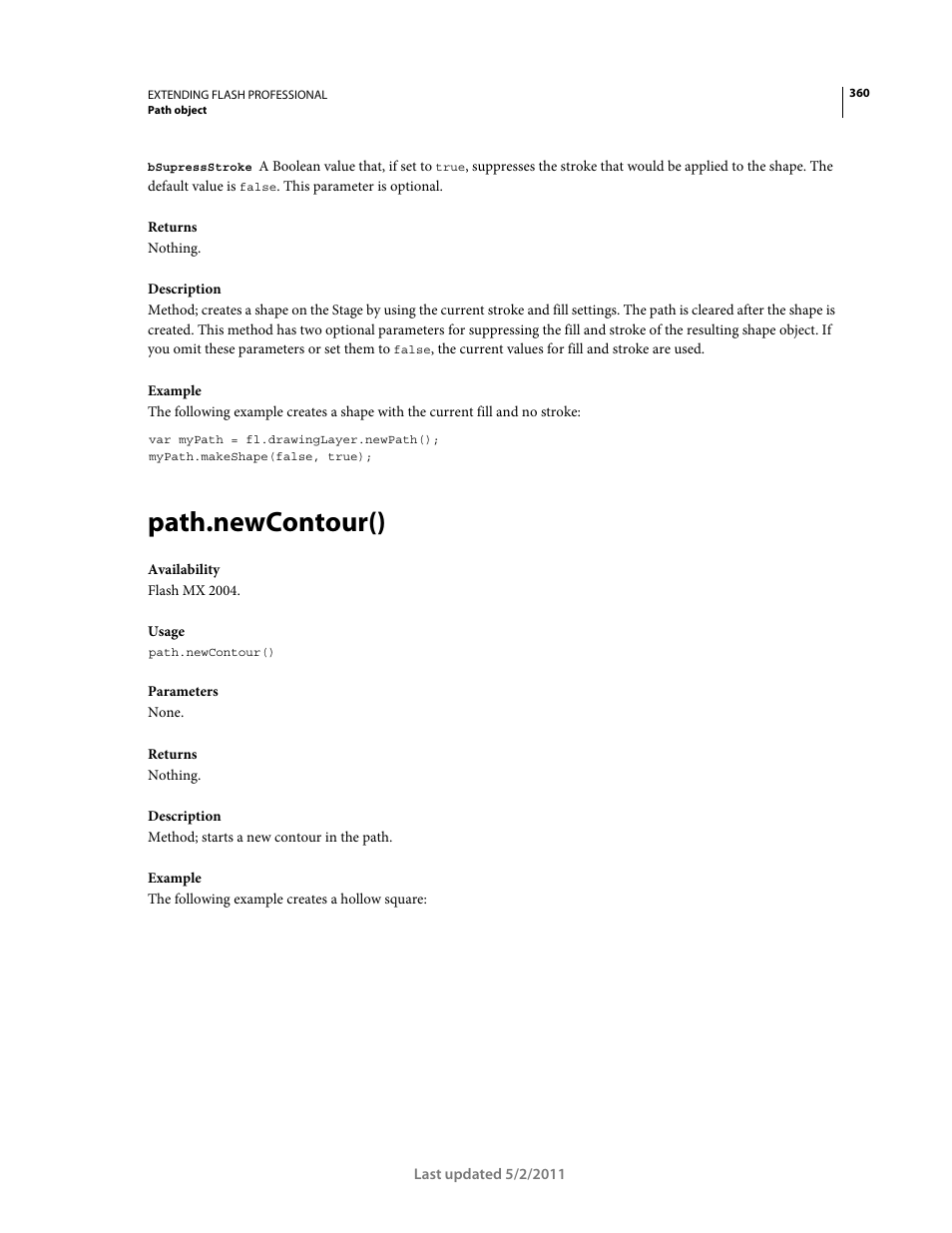 Path.newcontour() | Adobe Extending Flash Professional CS5 User Manual | Page 382 / 565