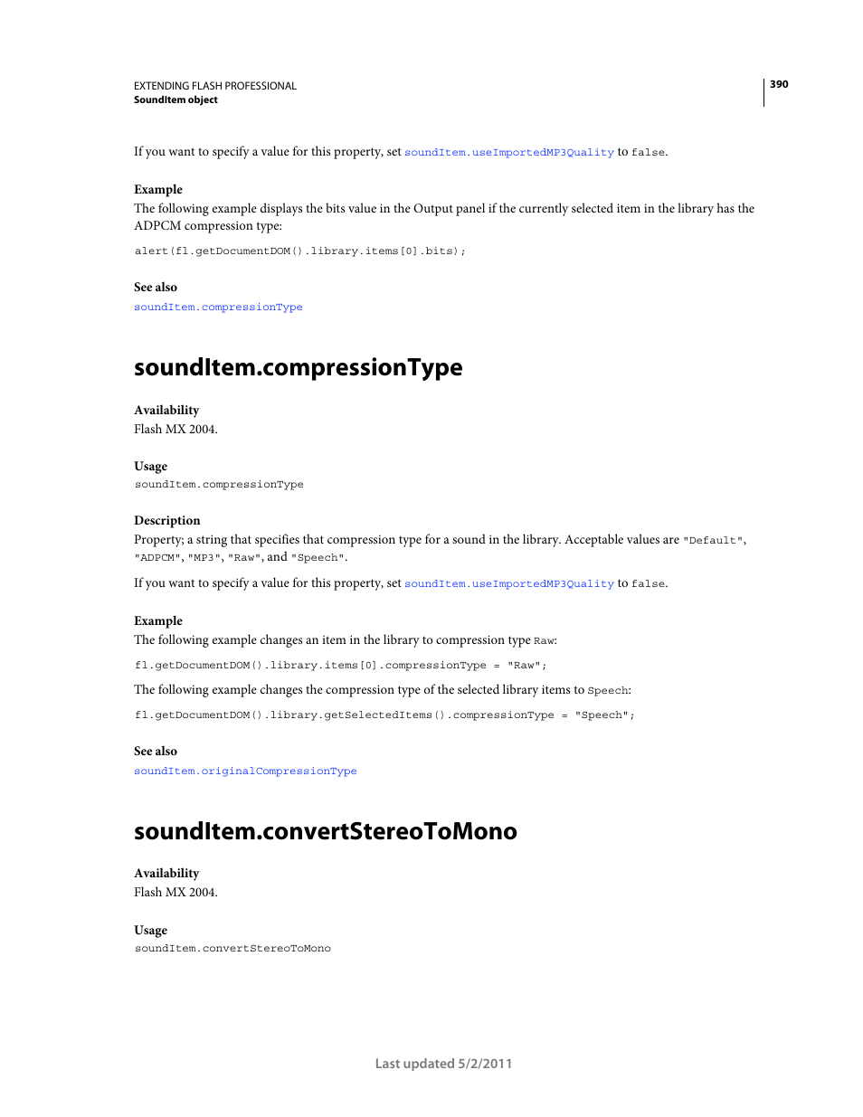 Sounditem.compressiontype, Sounditem.convertstereotomono | Adobe Extending Flash Professional CS5 User Manual | Page 412 / 565