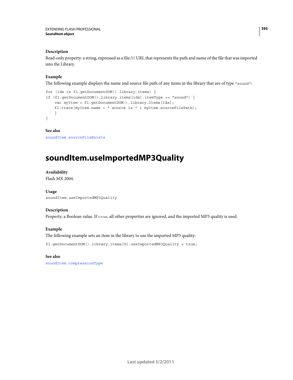 Sounditem.useimportedmp3quality | Adobe Extending Flash Professional CS5 User Manual | Page 417 / 565