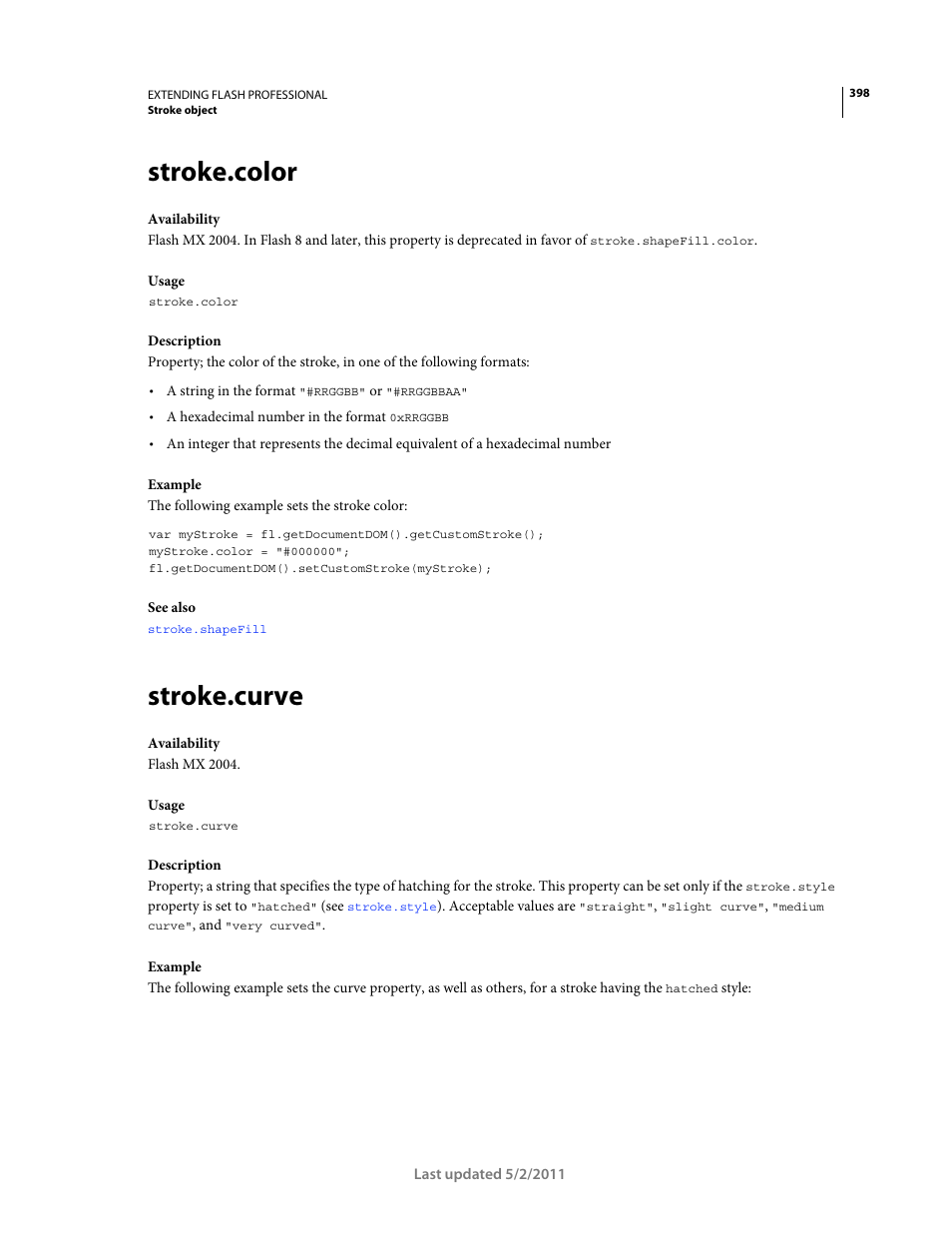 Stroke.color, Stroke.curve | Adobe Extending Flash Professional CS5 User Manual | Page 420 / 565